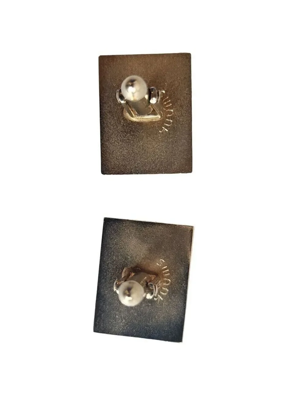 Vintage Swank Cufflinks Gold Tone Mother of Pearl Diamond Pattern Crown Design